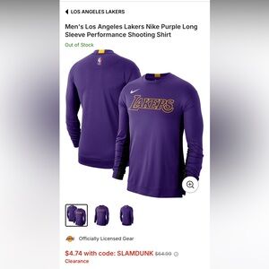 👉🏼NWOT👈🏼 Men's Los Angeles Lakers Nike NBA Purple Long Sleeve Performance Shirt